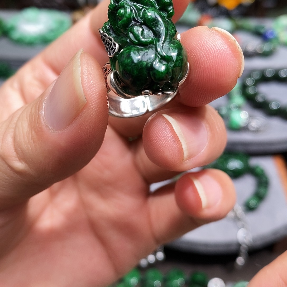 银S925镶嵌戒指翡翠@*K