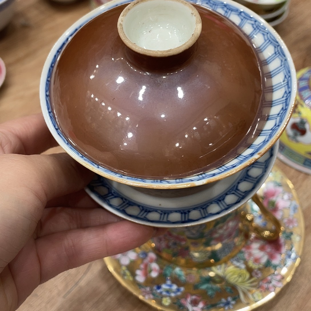 用***0瓷片景德镇玩玉盖碗一套