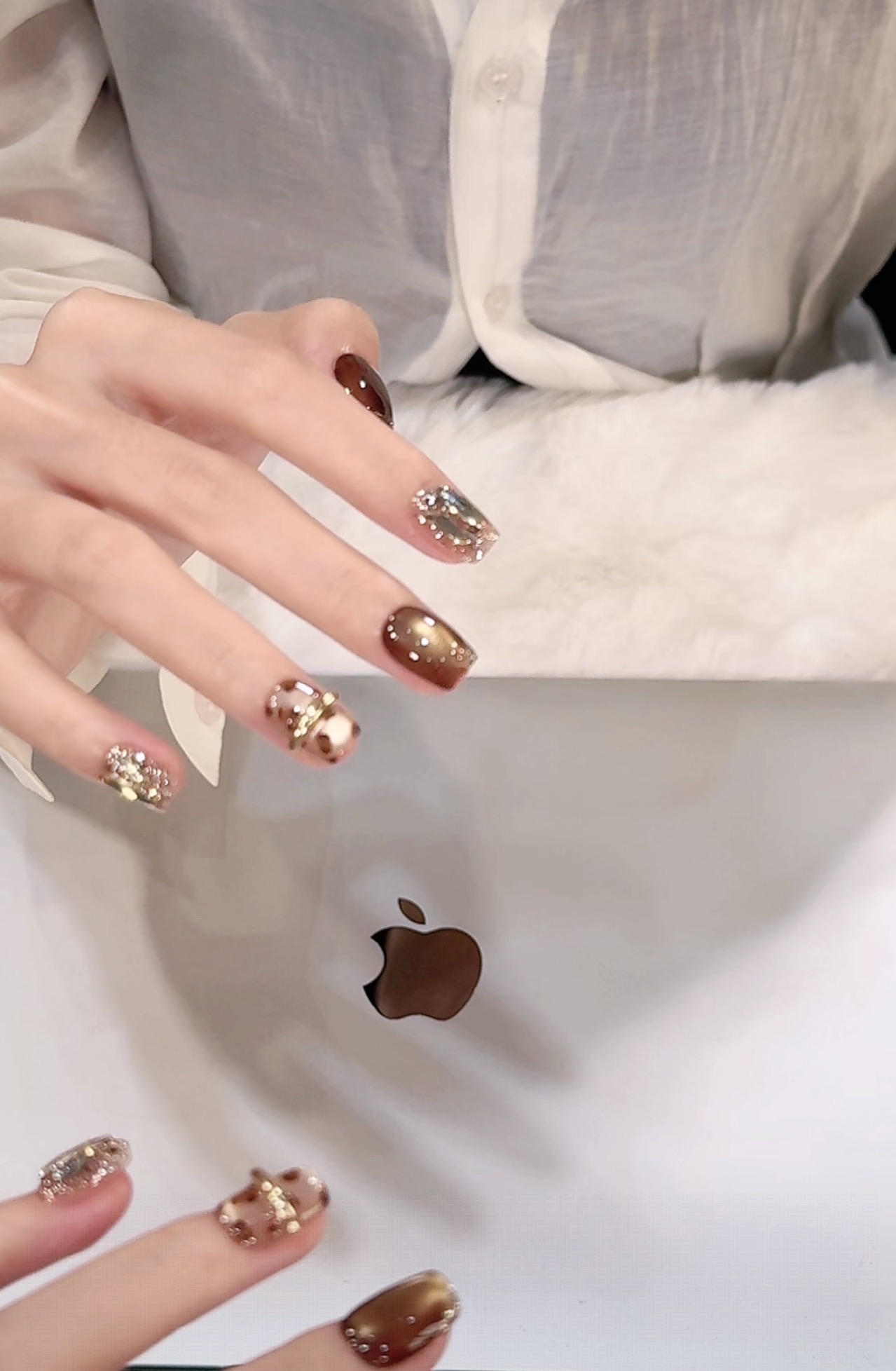 现货链接【鎏金豹纹】冬秋天美甲美戴戴喵设计师纯手工穿戴甲毛衣10