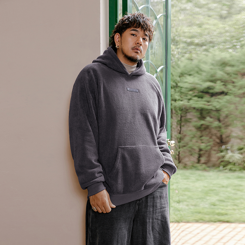 NMAX大码潮牌男装25年冬新款美式连帽卫衣米粒绒防风保暖FNA055