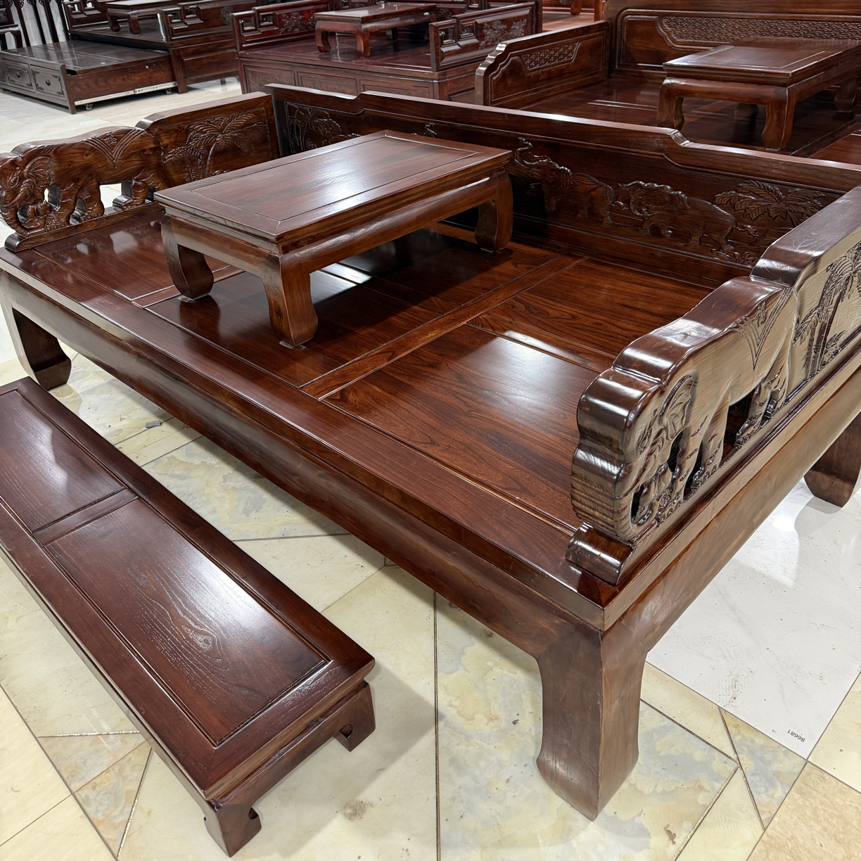 大象款带脚踏大款罗汉床北方老榆木全榫卯结构新中式客厅书房沙发