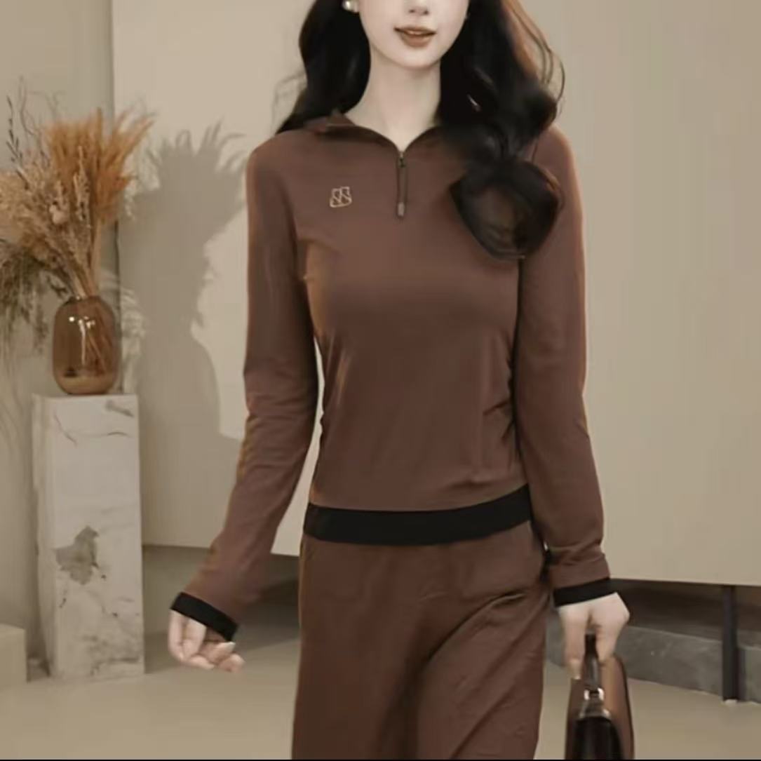 AMASS/阿玛施早春新款设计感拼色修身显瘦侧捏褶设计卫衣/530262