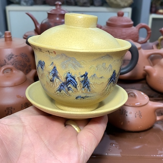 紫砂茶杯全手工制作原矿黄金段泥紫砂盖碗