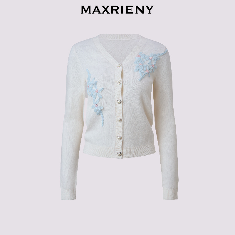 【林一专属】MAXRIENY【商场同款-25秋季】提花V领长袖羊毛针织