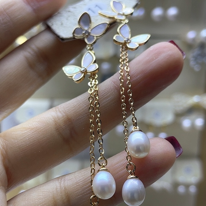 淡水珍珠耳饰银S925镶嵌