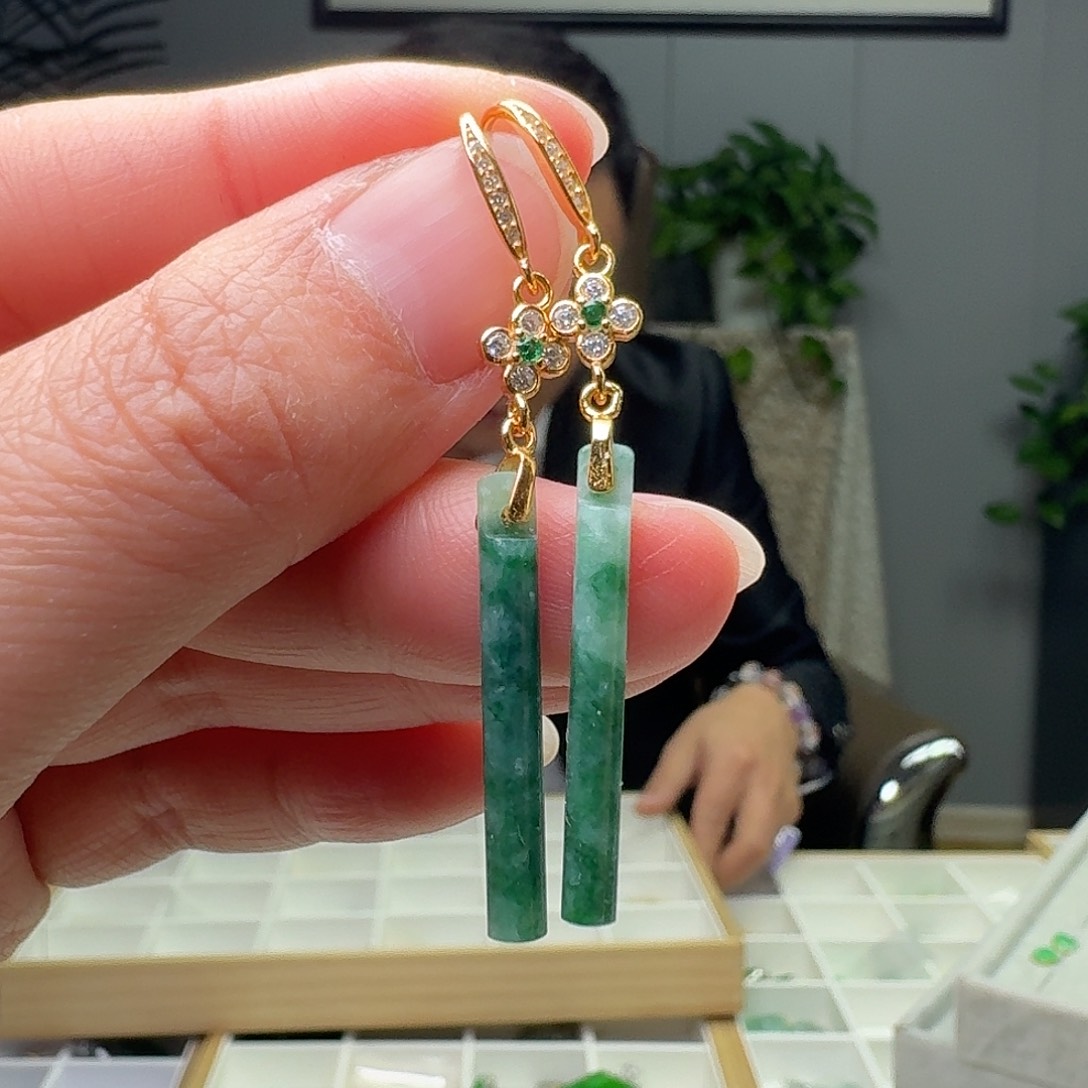 翡翠银S925镶嵌耳饰天然