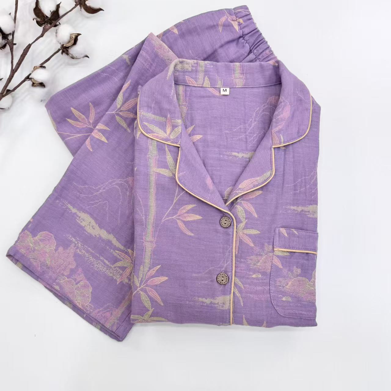 【品牌同款】精梳长绒棉~富贵竹全棉双层纱睡衣家居服套装