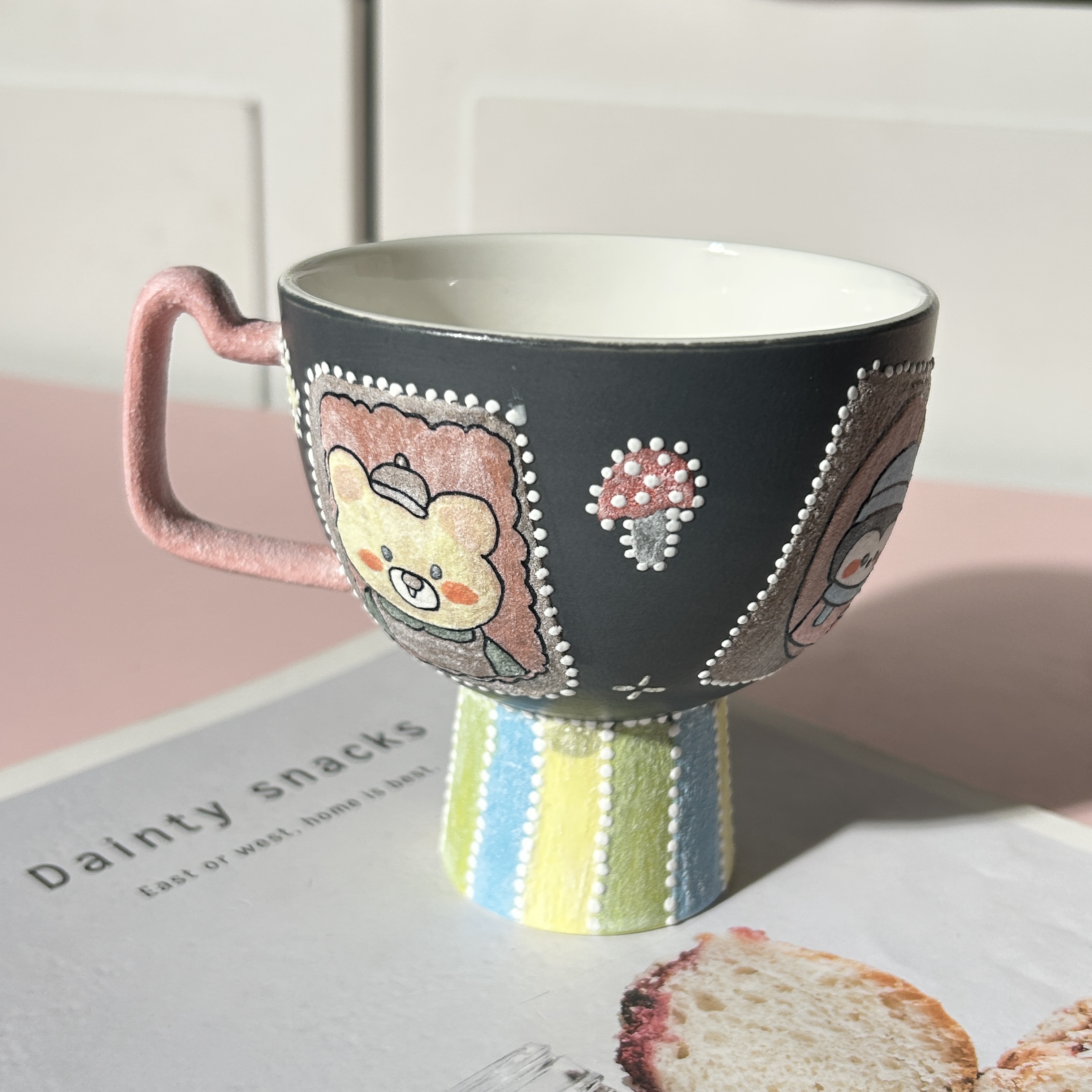 361卡通把手咖啡杯彩绘大容量陶瓷