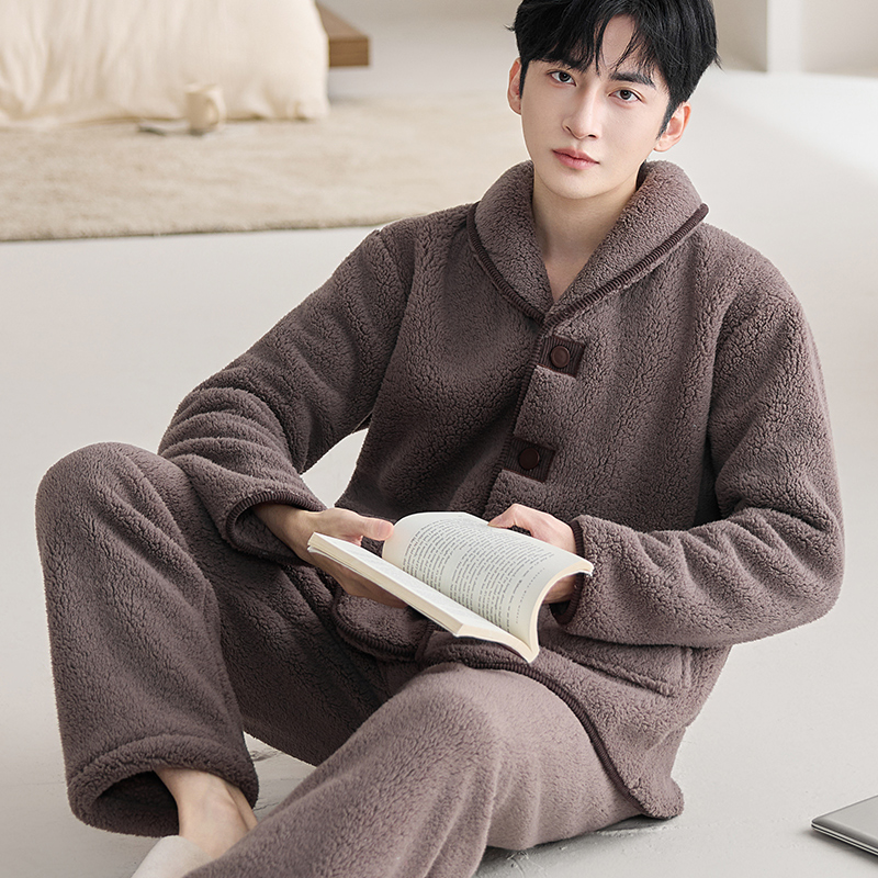 ww加绒加厚男士保暖珊瑚绒法兰绒冬天毛绒大码休闲秋冬季家居服