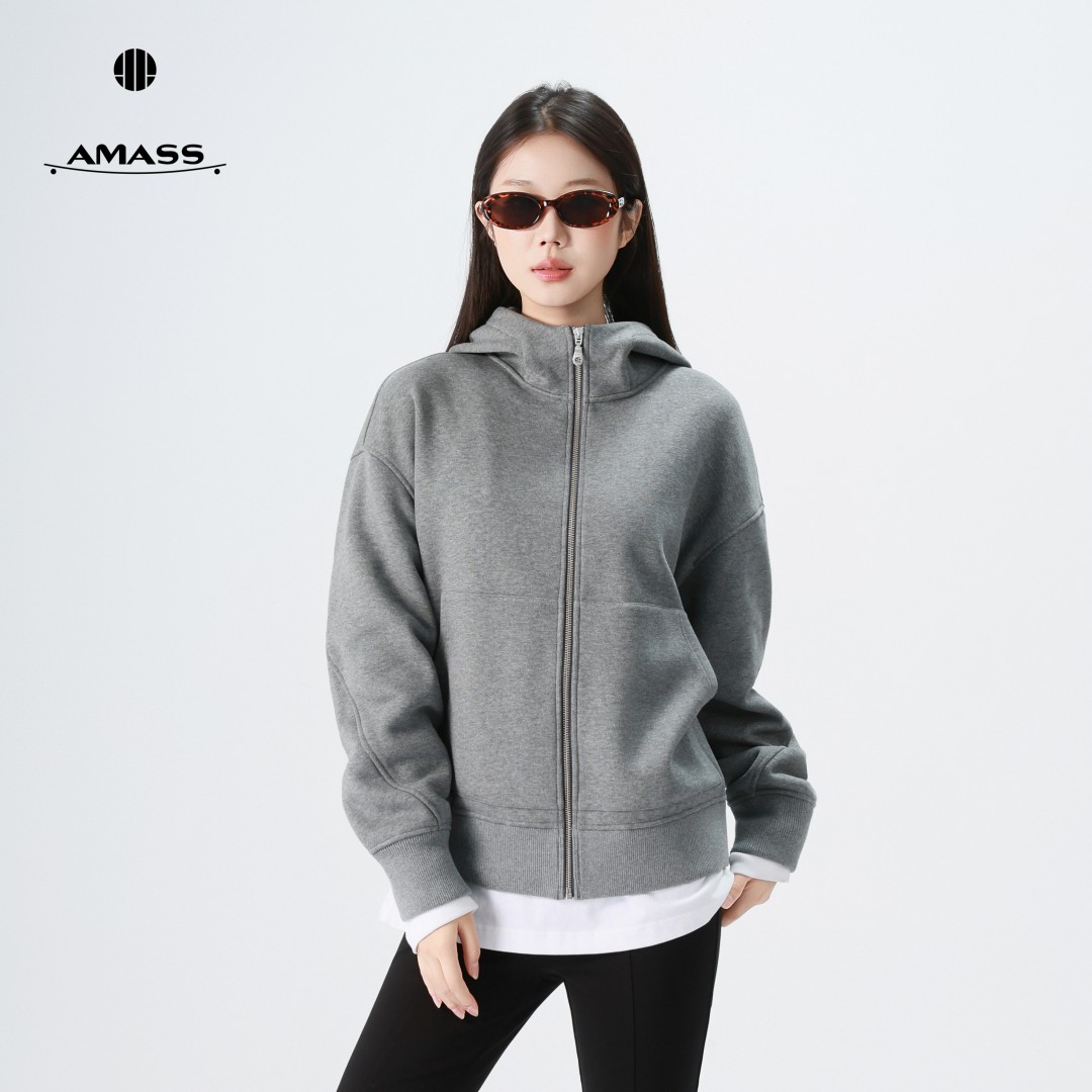 AMASS/阿玛施秋冬新款时尚休闲宽松纯色连帽拉链卫衣外套5400935