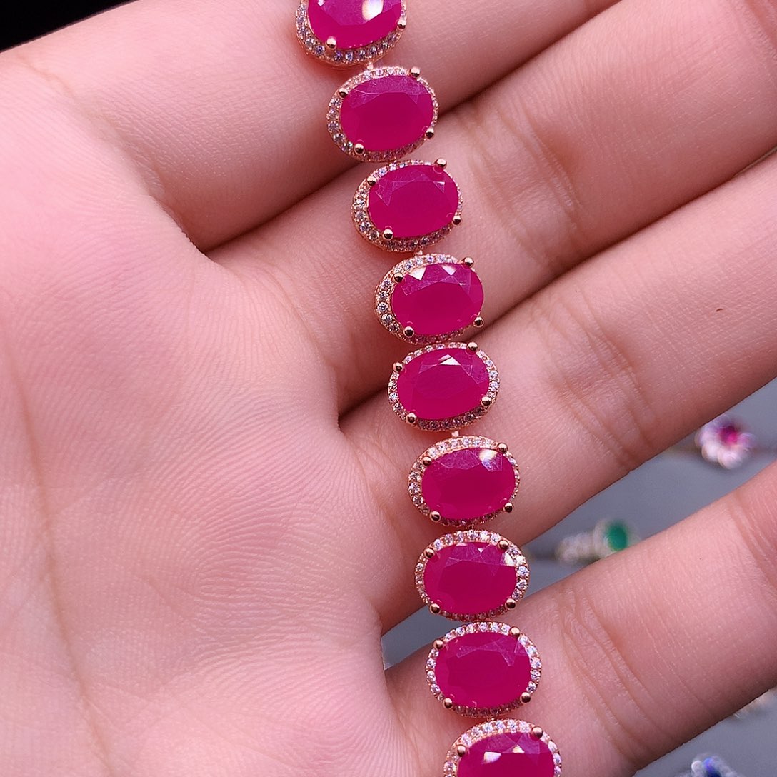 手链银S925镶嵌红宝石