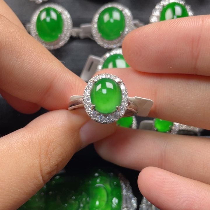 翡翠戒指银S925镶嵌戒指