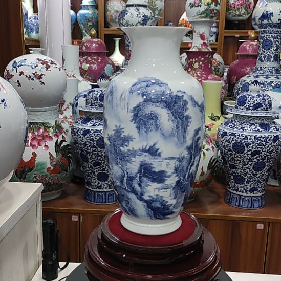 瓷片景德镇陶瓷青花山水瓶