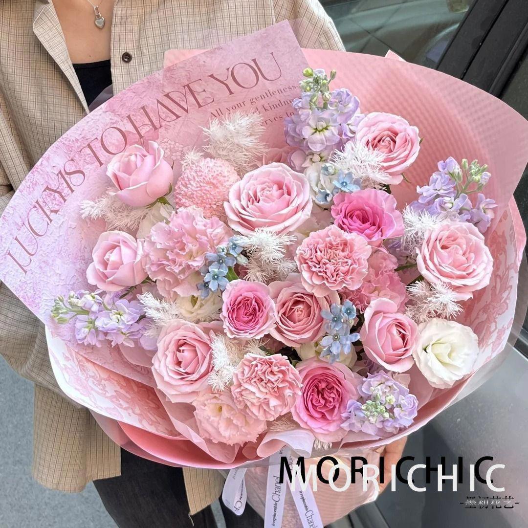 【一眼万年】粉玫瑰康乃馨混搭花束生日礼物生日鲜花店送花上门送爱人朋友闺蜜见面约会花束