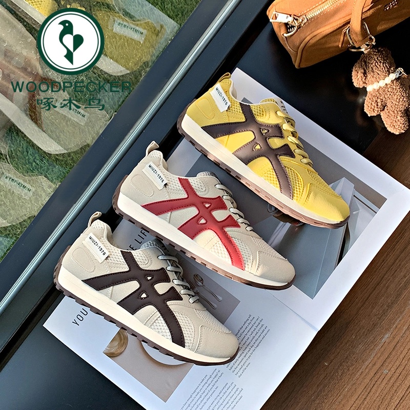 啄木鸟2025春季爆款防水百搭阿甘鞋女学生跑步运动老爹鞋增高鞋子