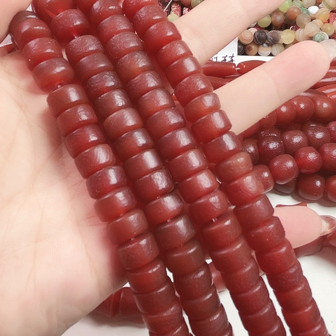 玛瑙/玉髓合金珠宝半成品L96. 老玛瑙剁珠一条12mm