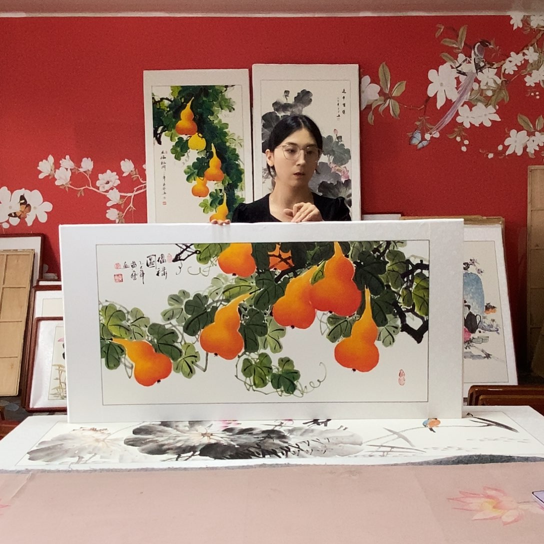 国画手写手绘带框包邮62✖️122国画作品