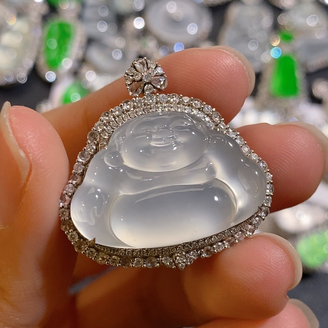 翡翠颈饰18K金镶嵌天然缅甸A货翡翠