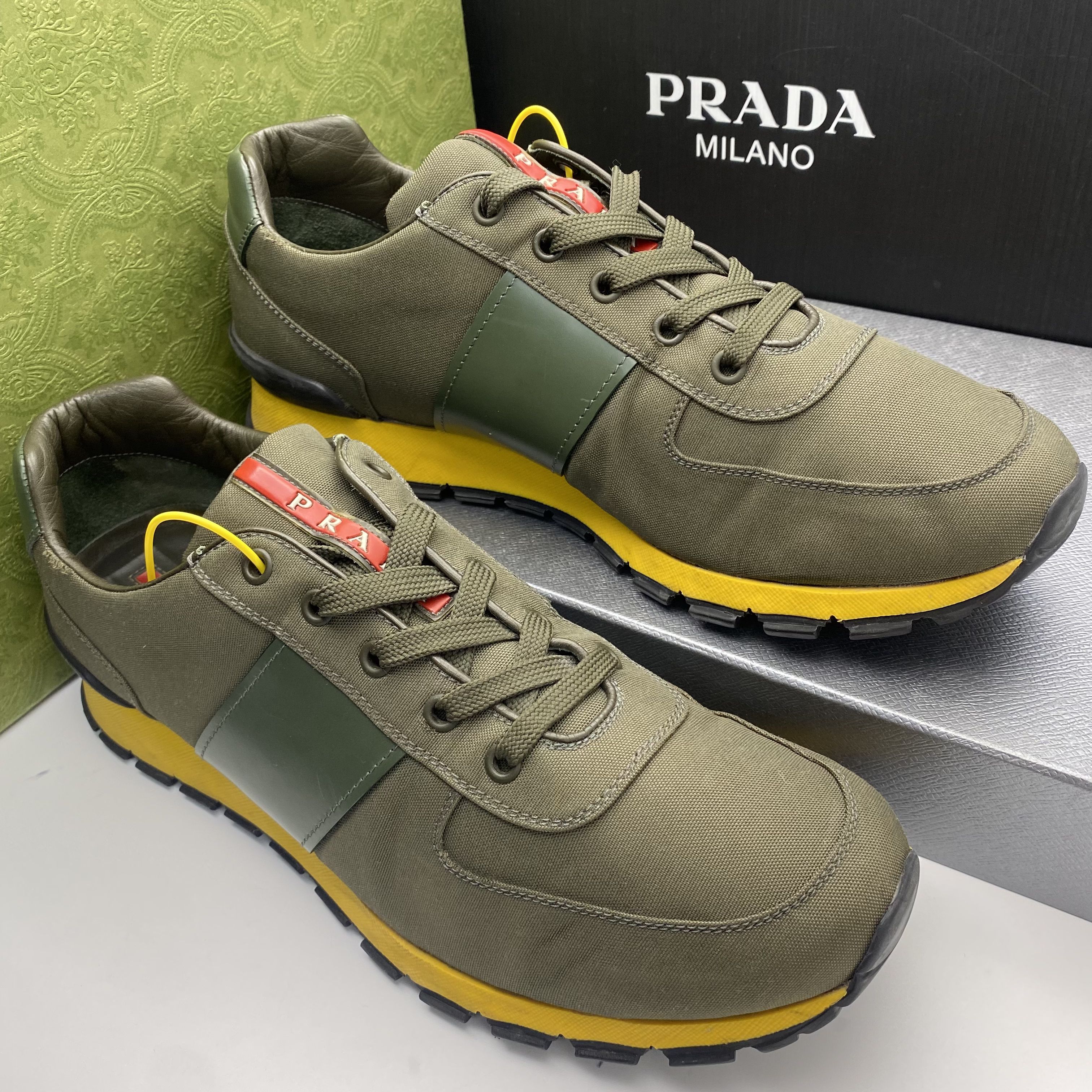 95新 Prada/普拉达 43欧码/藏青色帆布低帮系带运动鞋