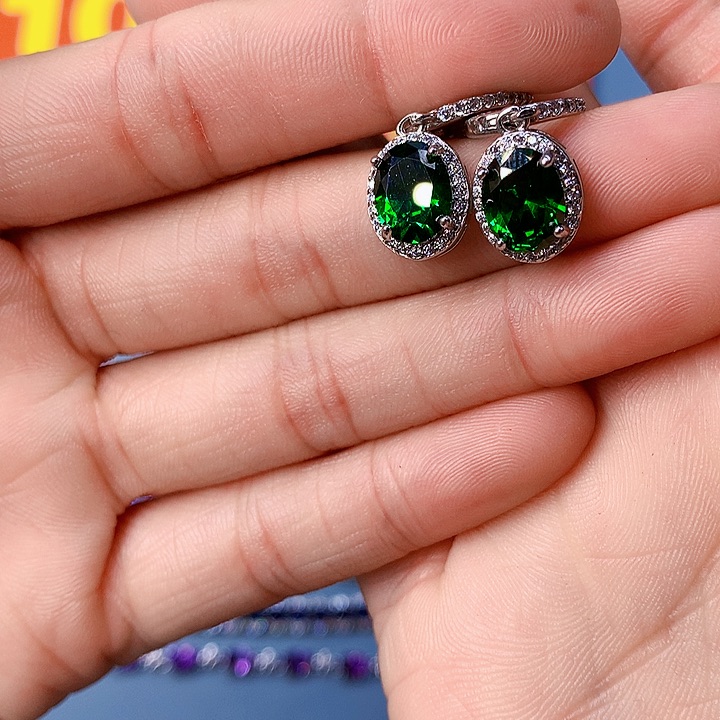 透辉石耳饰银S925镶嵌11111