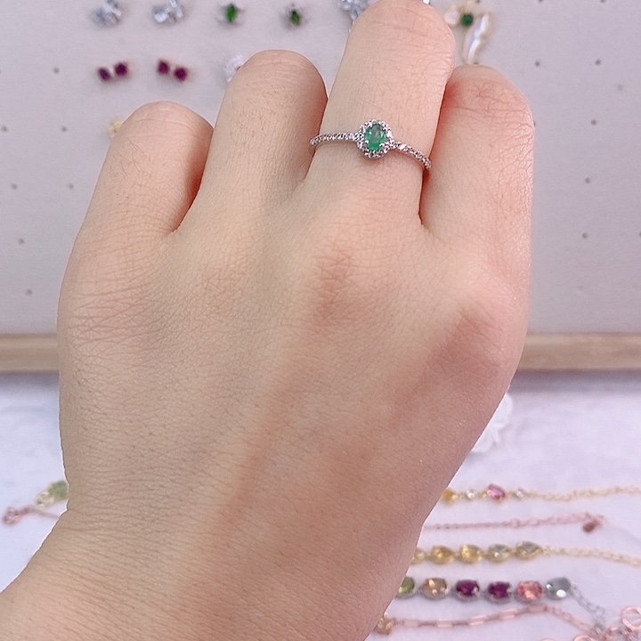 祖母绿戒指银S925镶嵌