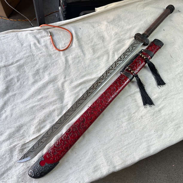 2436。龙泉昊天宝剑高猛钢唐横刀实木包皮鞘未开刃