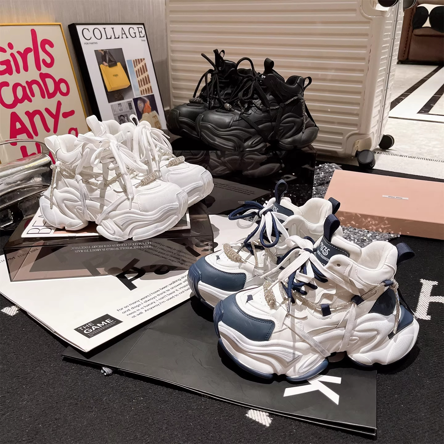 【琪】欧洲站2025秋季新款水钻厚底增高运动老爹鞋运动休闲鞋爆款