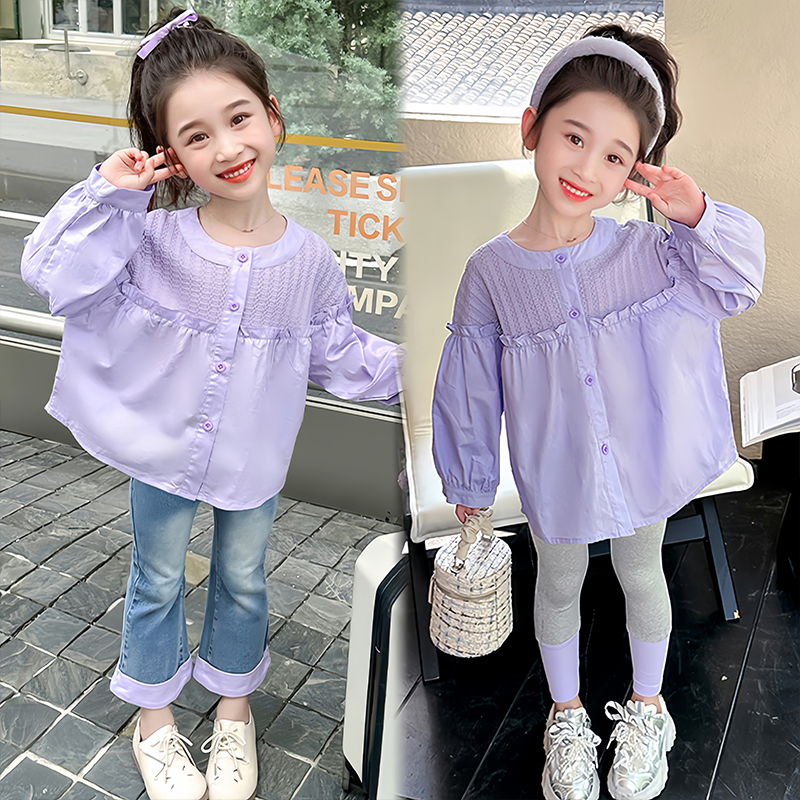 【气质小女生】女童春秋款套装2025新款儿童秋季衬衫宝宝喇叭牛仔裤