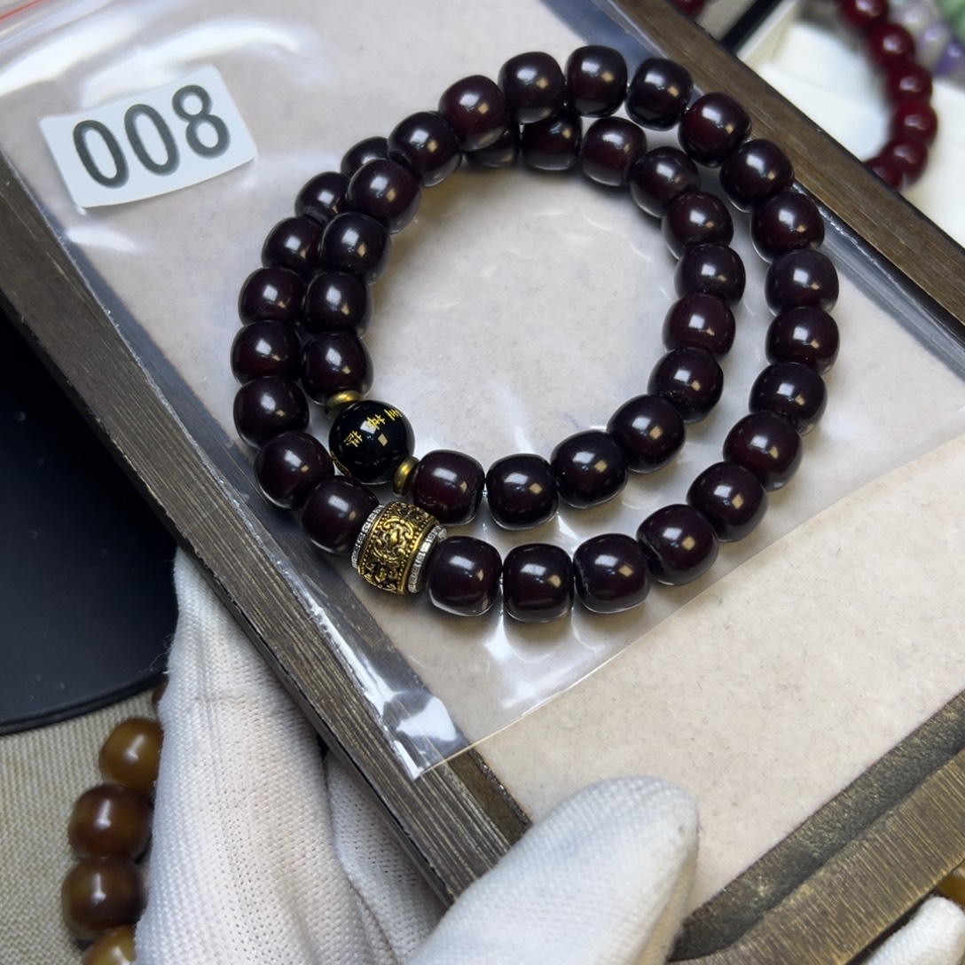 菩提根/象牙果手串8号朱砂供桶珠卡10双圈