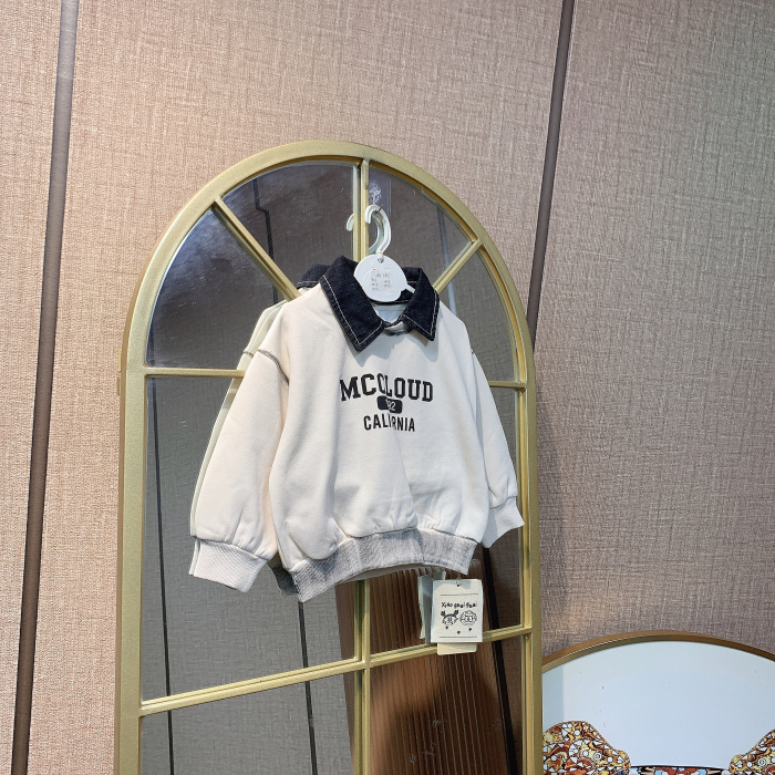 AH283    宝宝白色长袖翻领单卫衣  秋款