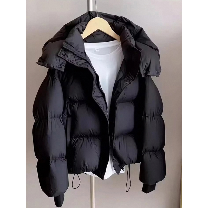 黑色连帽羽绒服女2025反季新款高级感云朵加厚短款白鸭绒面包服