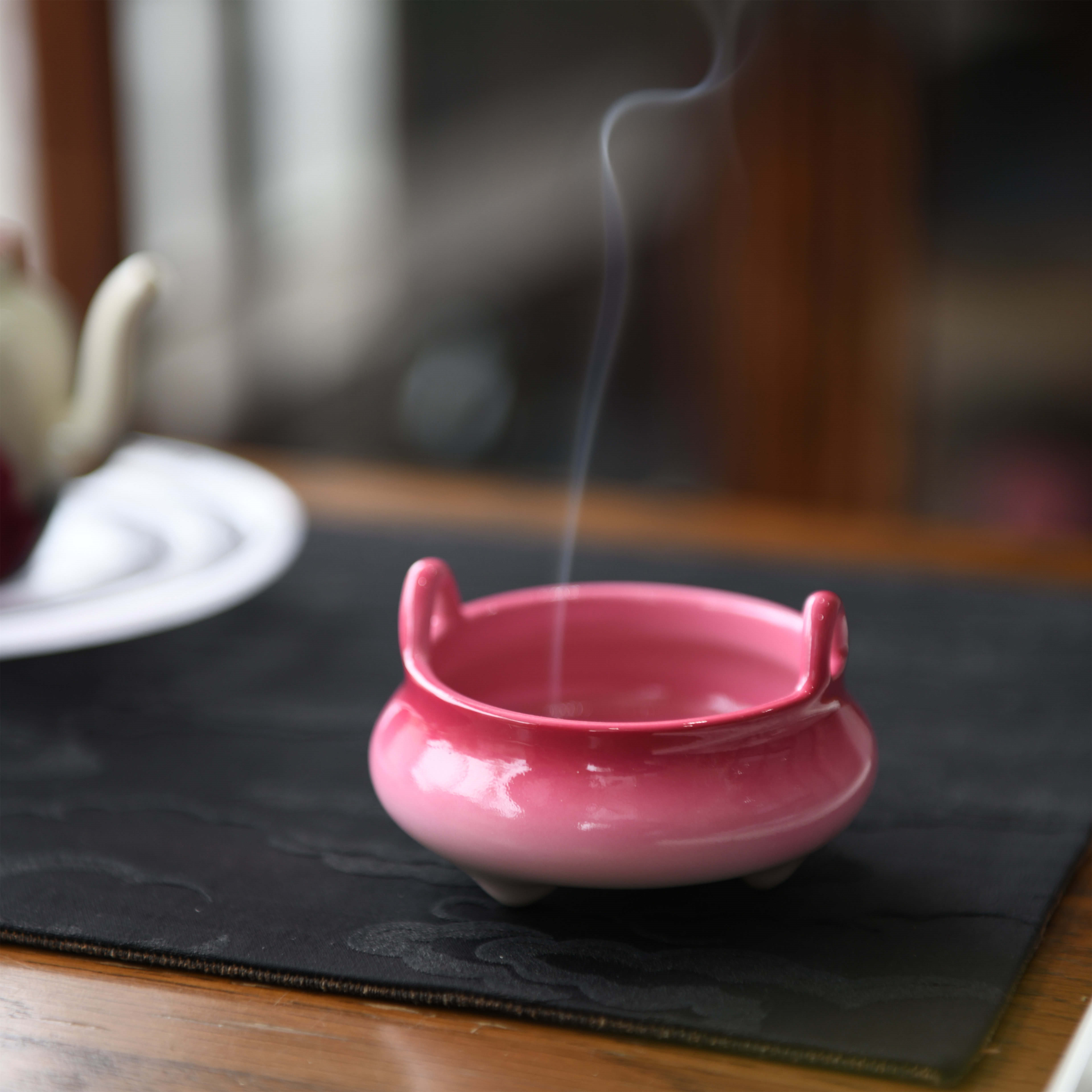 景德镇手工手绘雅圣渐变色粉双耳小香炉高4.7口径7左右高档高级