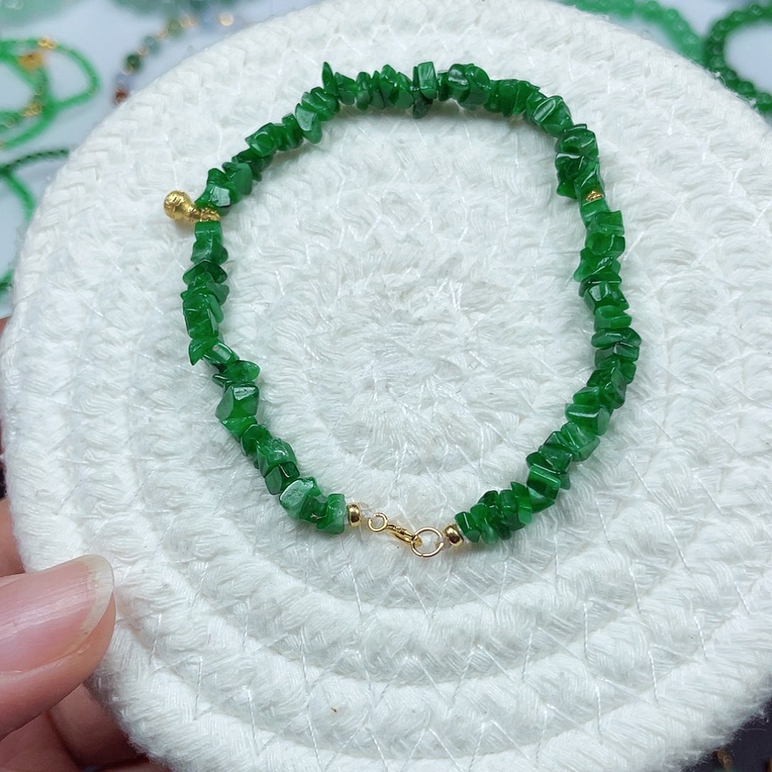 乐***妈翡翠18K金镶嵌手链天然缅甸翡翠A货卡5.5