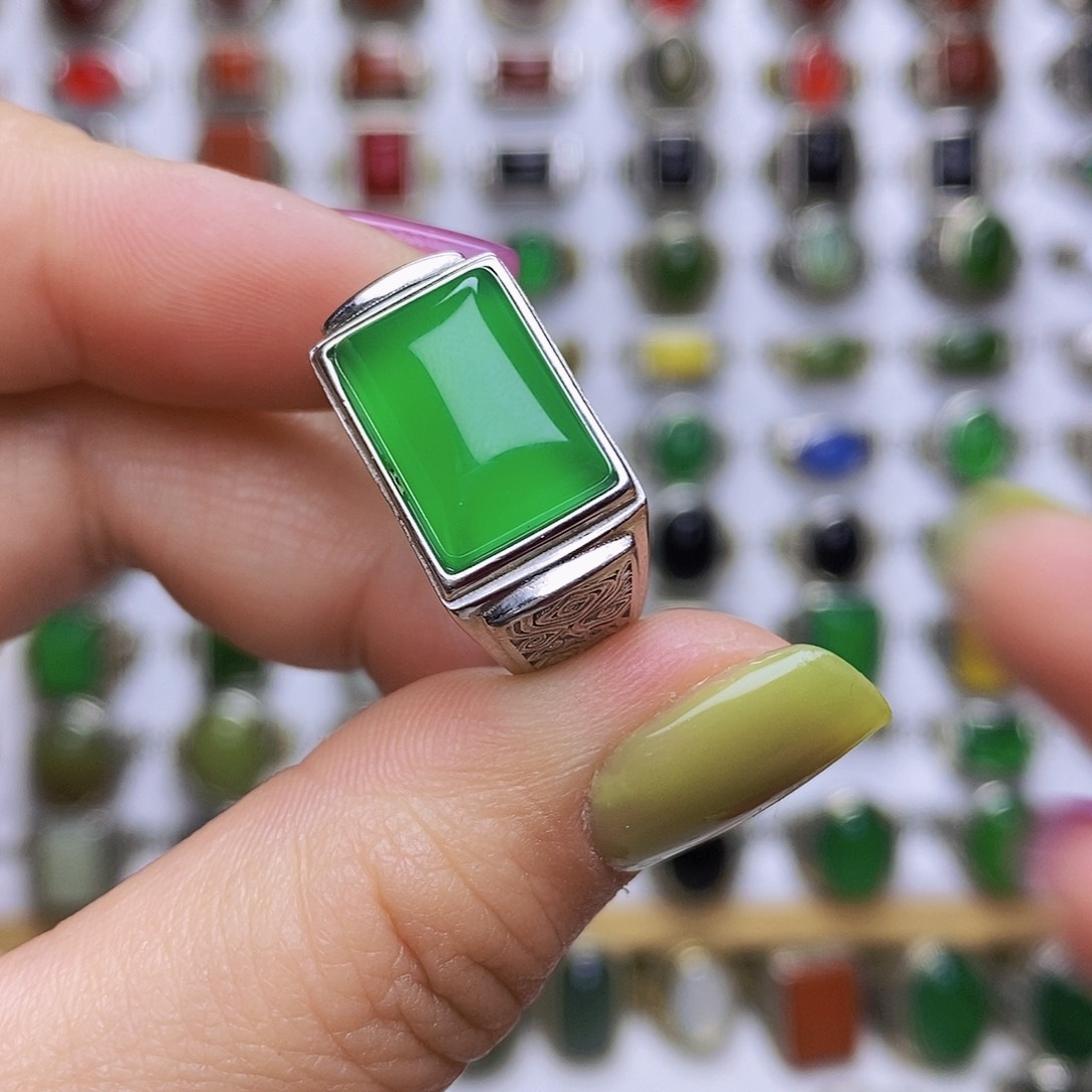 玛瑙/玉髓戒指银S925镶嵌