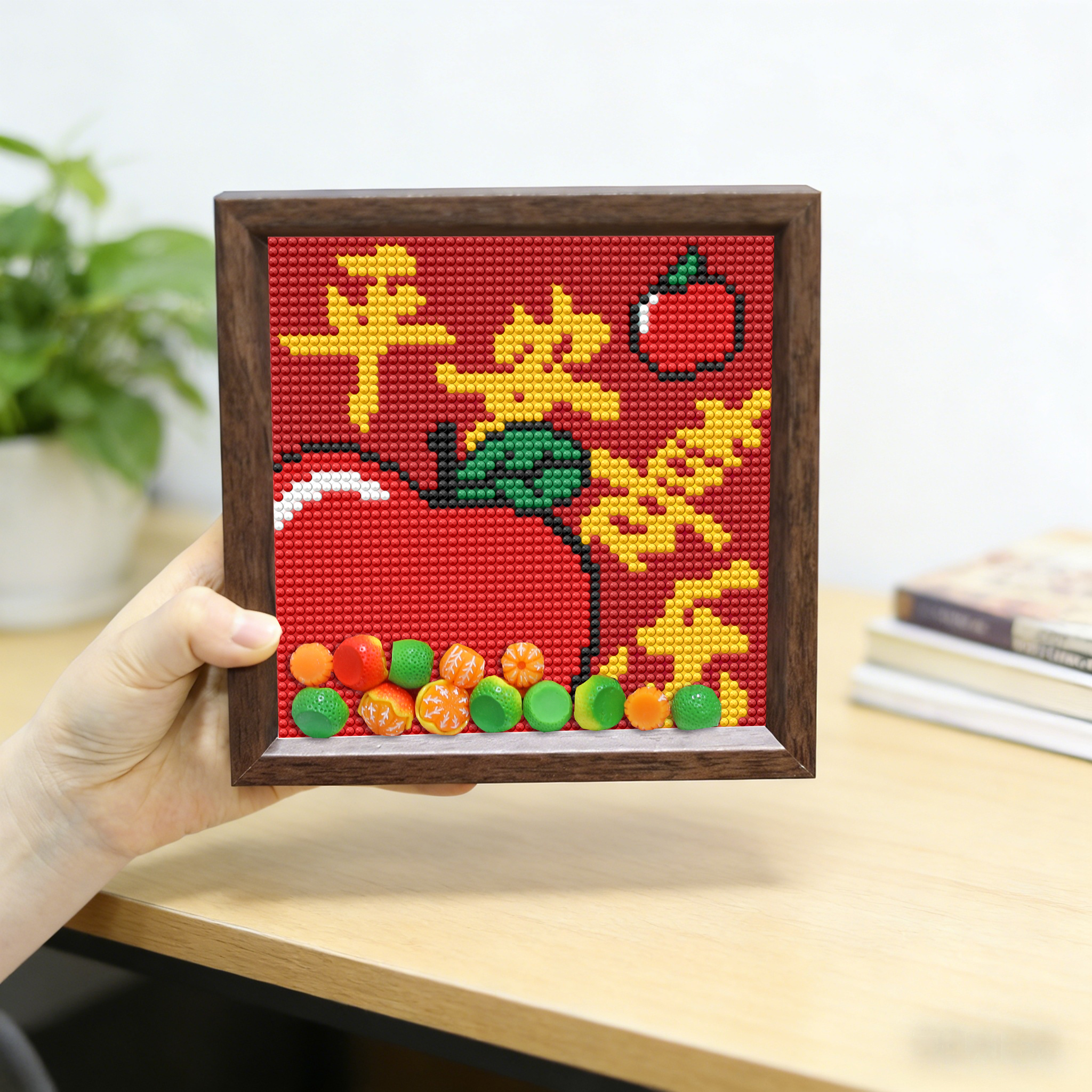 真玻璃带框5D钻石画新款满钻平安喜乐苹果点贴简单卧室系列摆台