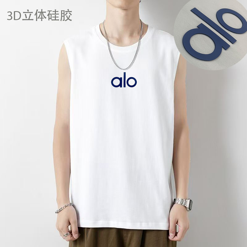 潮牌7A抗菌无袖T恤男女同款200克迪桑棉百搭运动背心圆领硅胶ALO