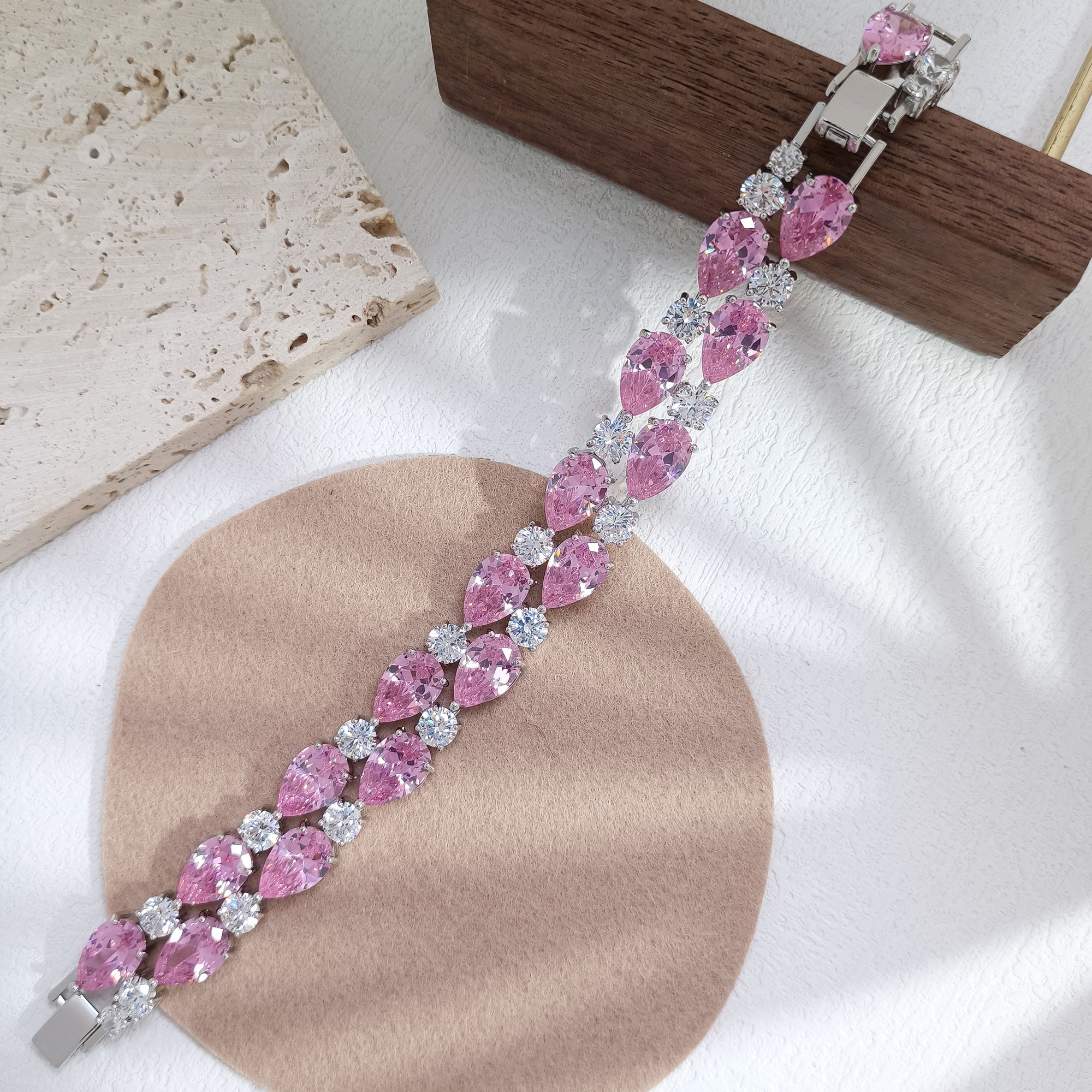 铜合金合成锆石手链 II1KDM-30137 手链 镶嵌 欧美 高级手工