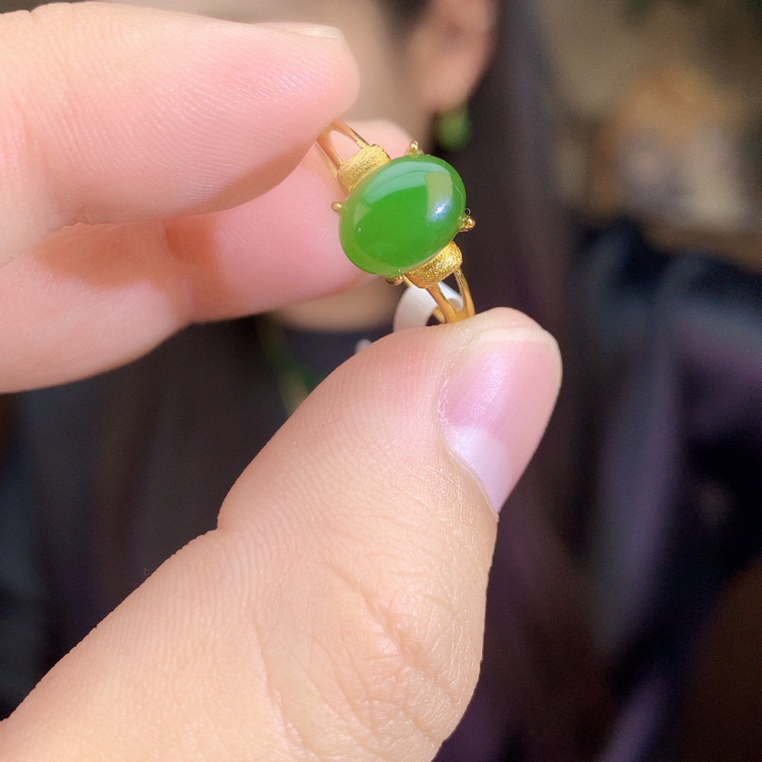 吊坠(不含链)银S925镶嵌和田玉（碧玉）戒指