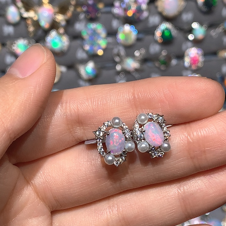 欧泊耳钉z银S925镶嵌欧泊