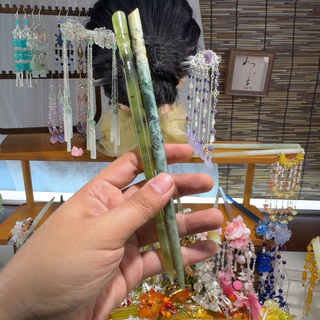 鱼***渔蛇纹石玉合金发饰