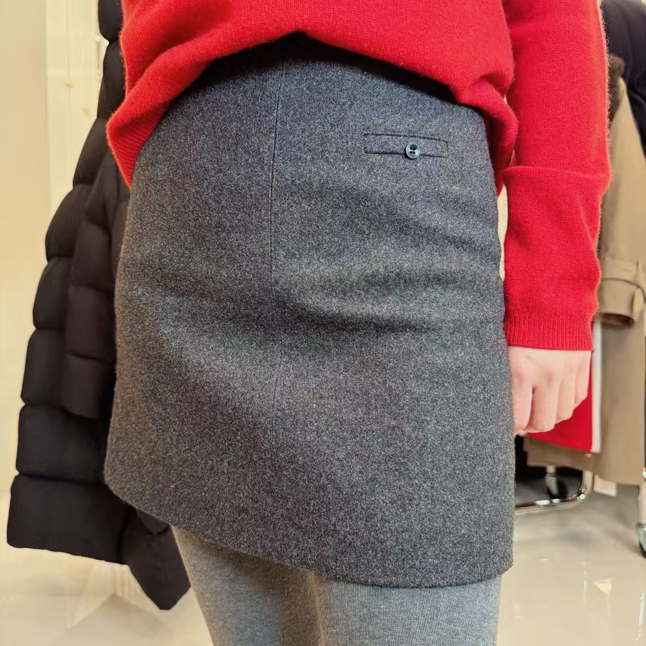 短裙a字毛呢款黑灰半身裙舞蹈穿搭