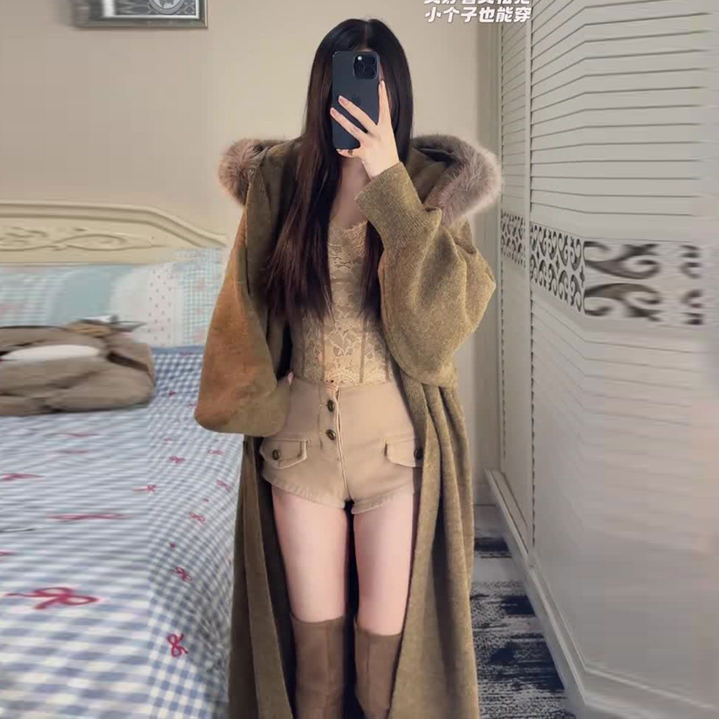 【加厚版大毛领长款】2025连帽外套女宽松慵懒气质中长款针织开衫XH