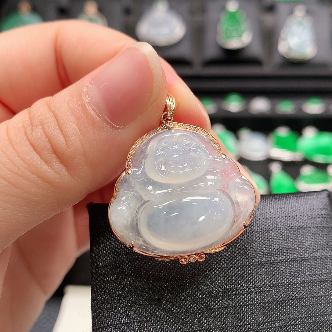 翡翠18K金镶嵌颈饰佛公