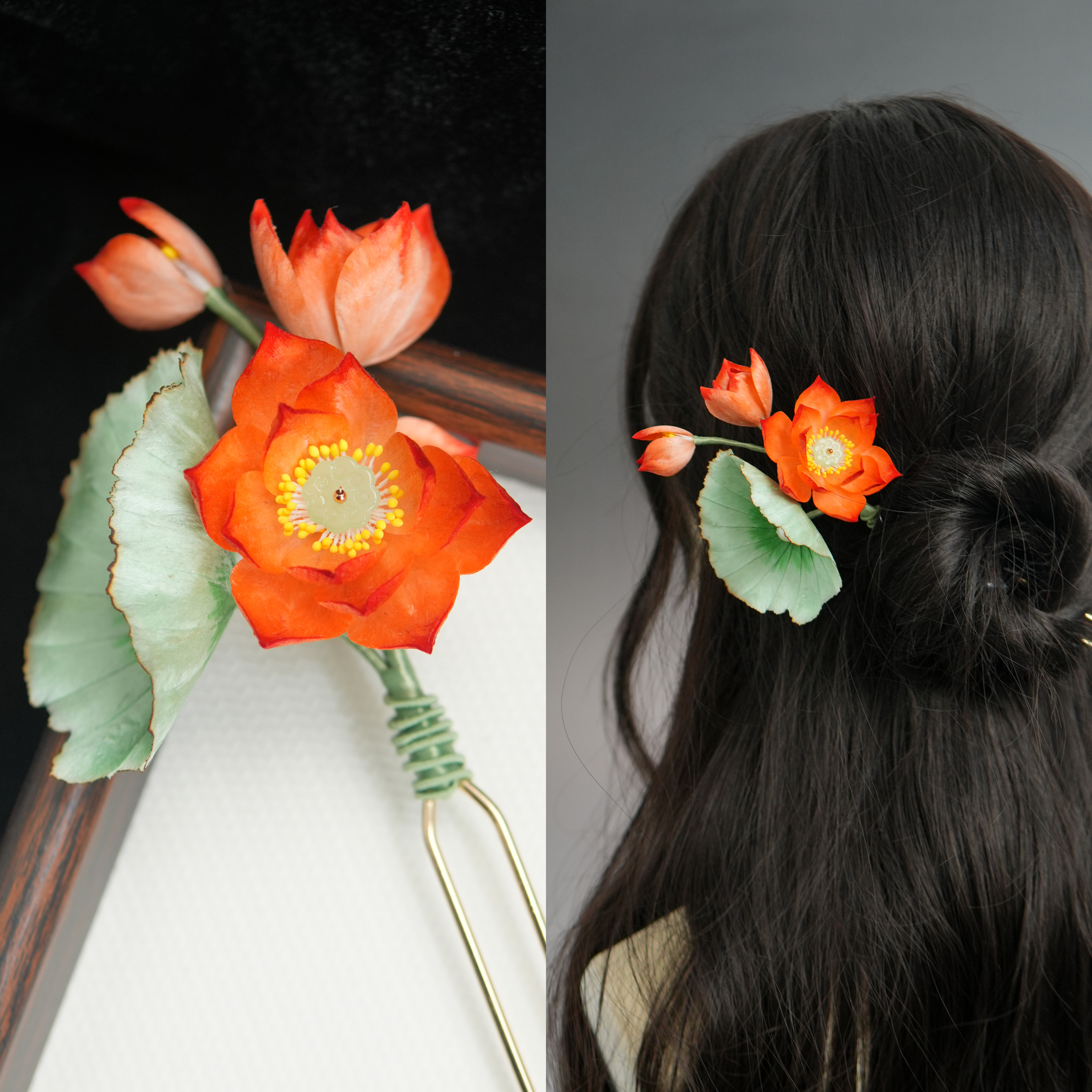 【疏雨】非遗绒花簪发簪发钗发梳汉服饰品国风新中式