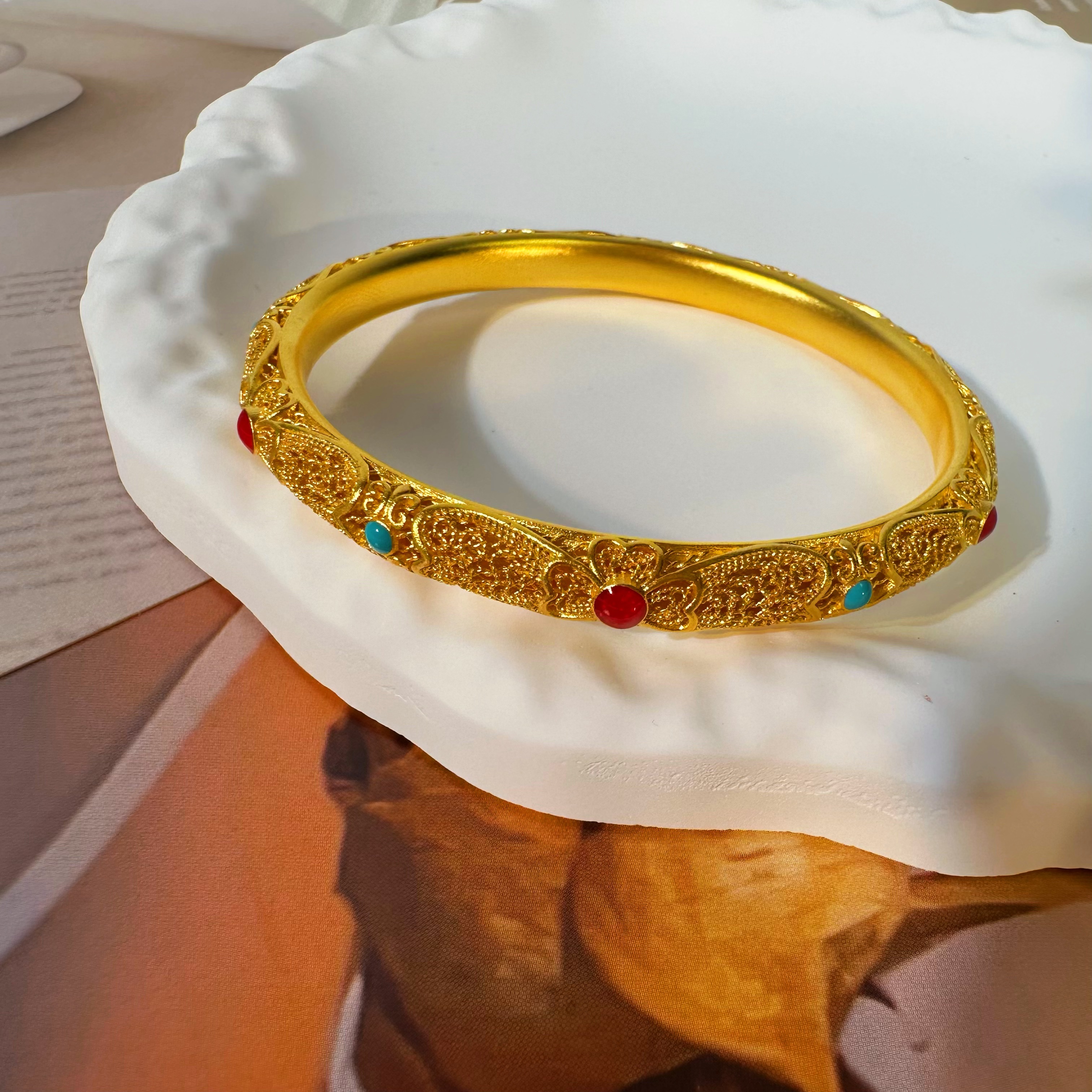 足银手镯 足银镀金【皇后手镯】 气质宫廷风送长辈送老婆潮流