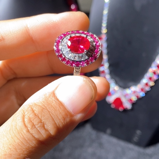 红宝石戒指银S925镶嵌