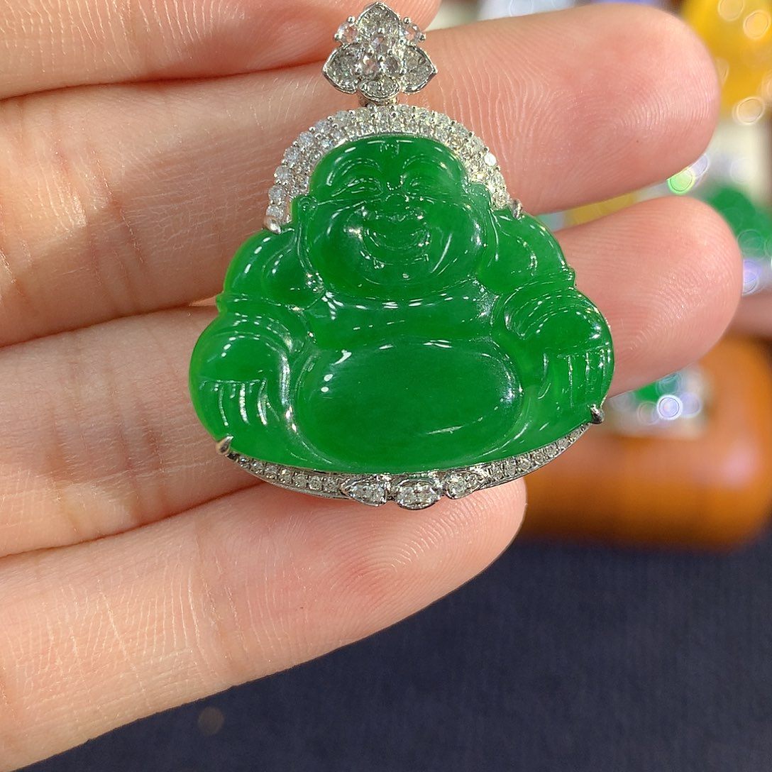 翡翠18K金镶嵌吊坠(不含链)佛公