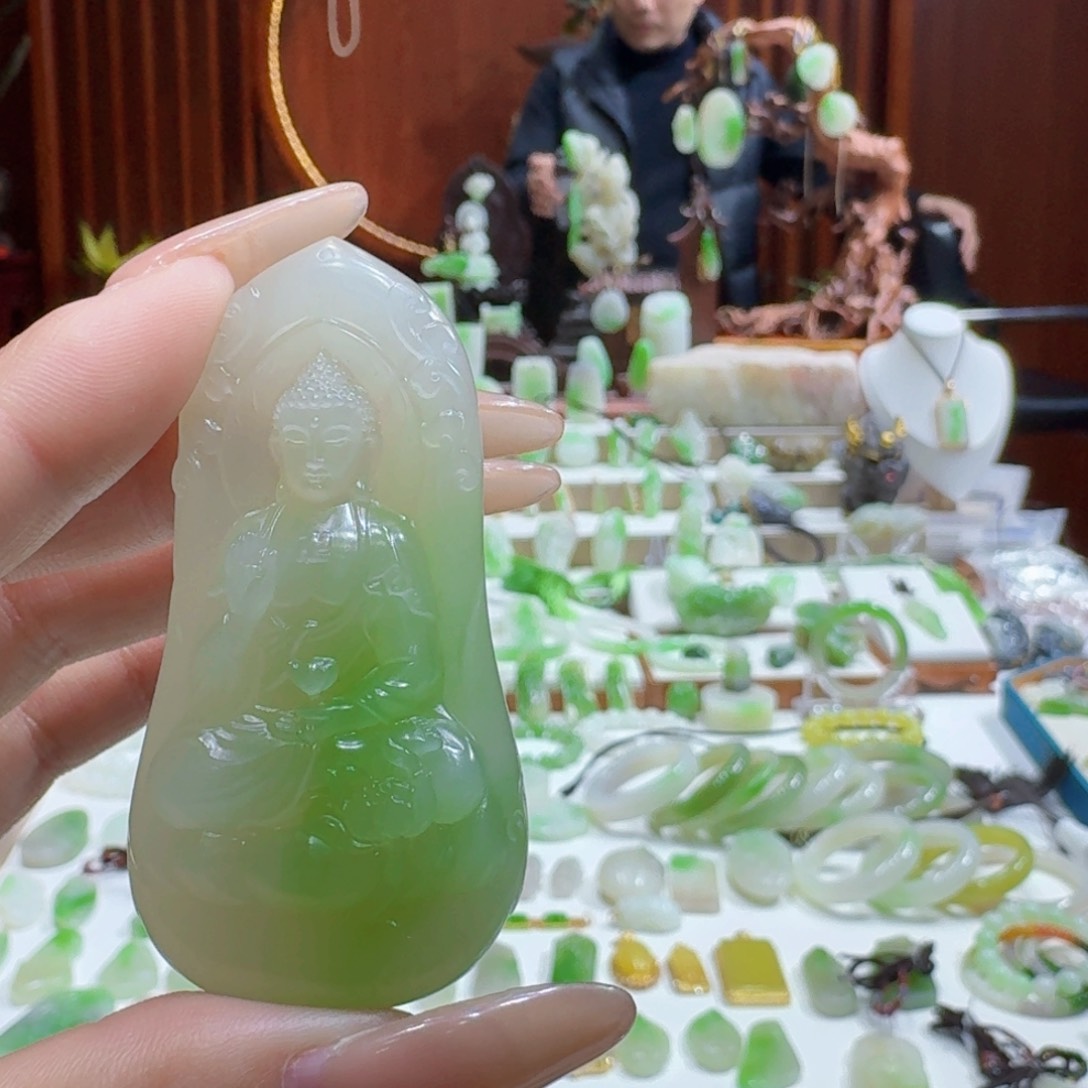 和田玉翠青阿弥陀佛未镶嵌