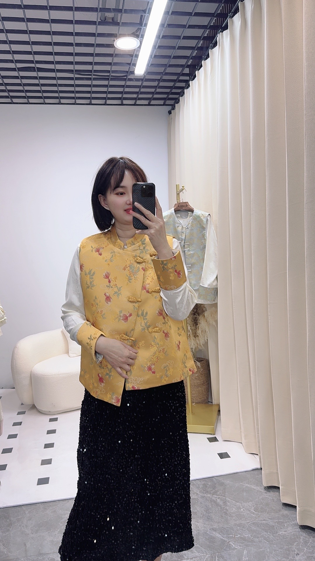 新中式复古气质富贵提花立领盘扣马甲➕打底衫真两件套国风2087