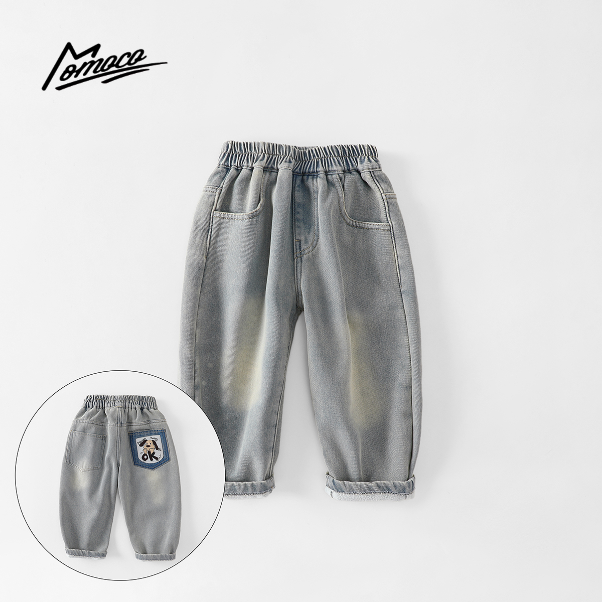 MOMOCO/玛米玛卡2025冬季新款中大童加厚休闲牛仔裤77430350025